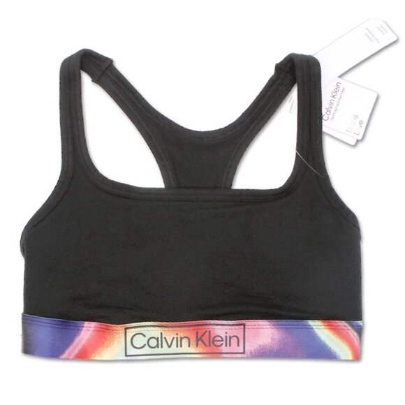 Calvin Klein Unlined Bralette Cotton Bra Rainbow Pride Stretch Lightweight Black - Picture 2 of 10